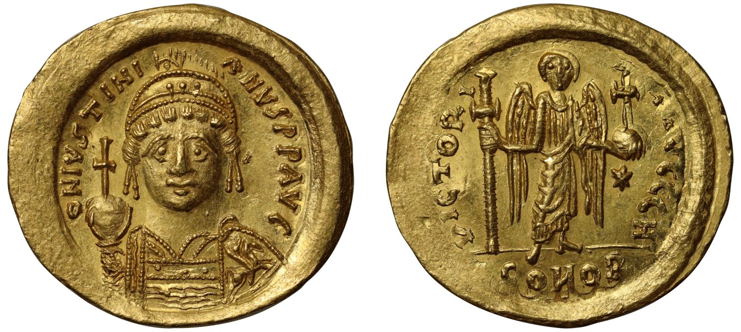 Justinian I, gold Solidus.