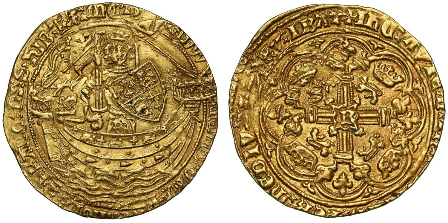 Richard II Noble Calais Mint mule, type 2a mule with Edward III obverse die