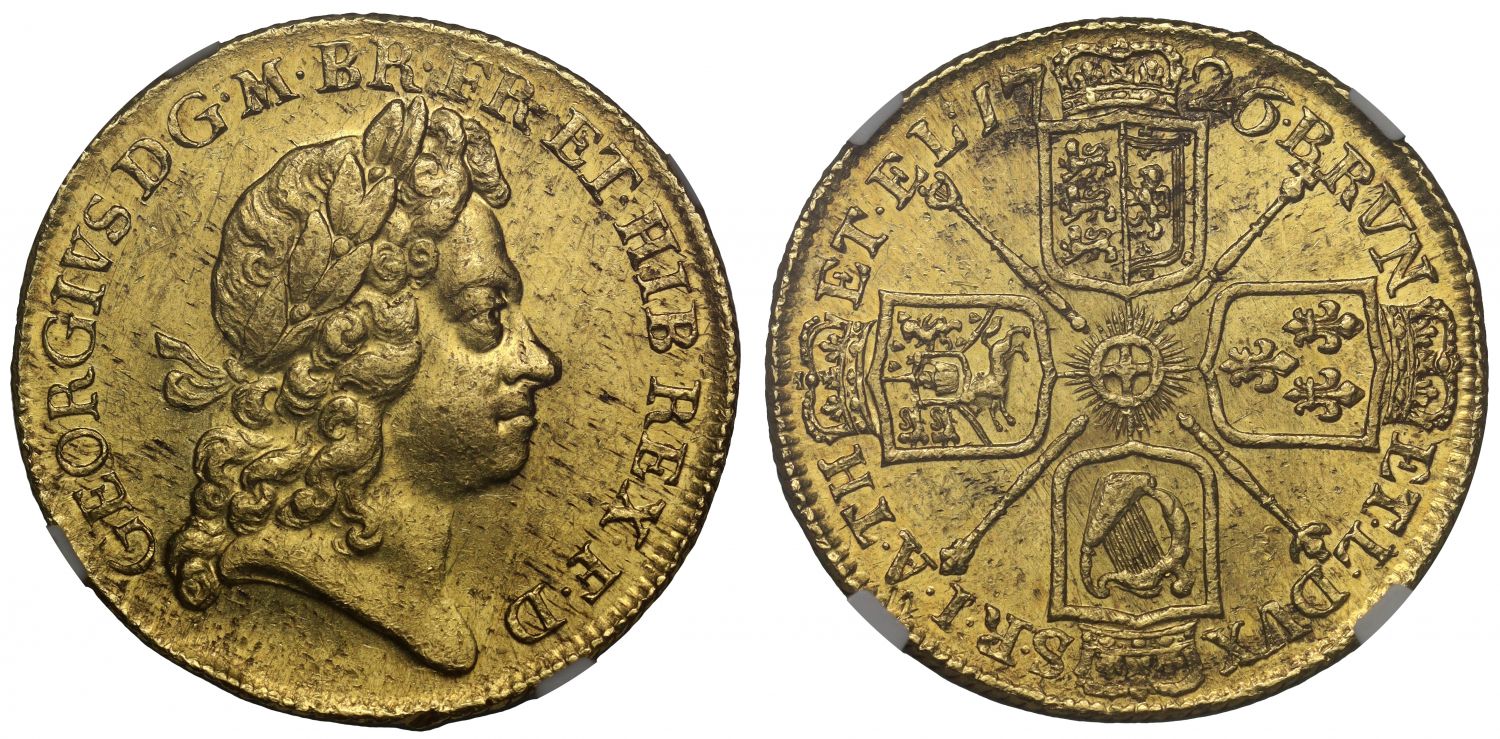 George I 1726 Two-Guineas MS61, final year in the reign for this issue