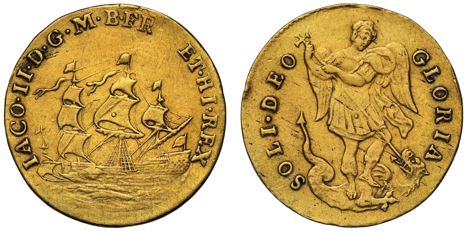 James II gold Touch Piece for repelling the King's Evil, piercing has been plugged