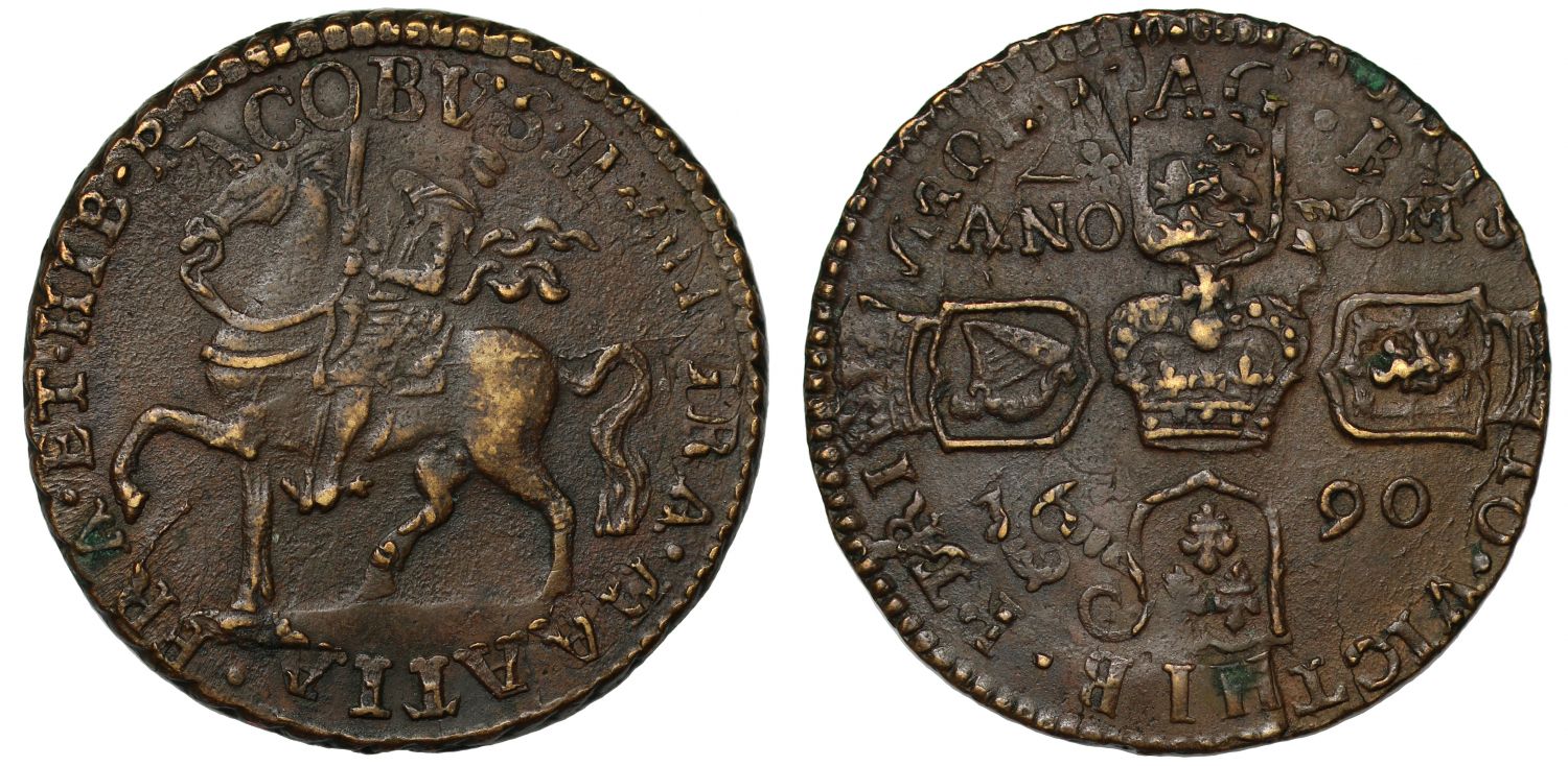Ireland, James II 1690 Gunmoney Crown struck over Halfcrown