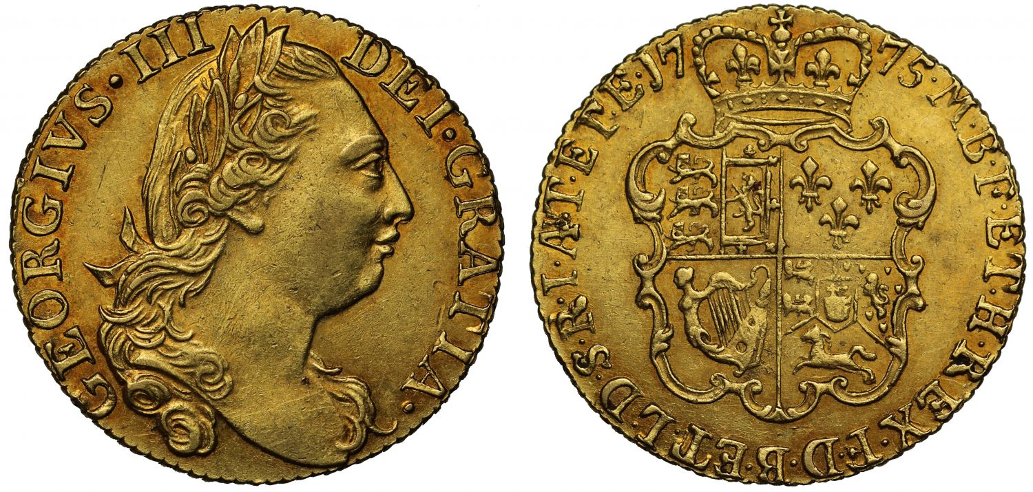George III 1775 Guinea, fourth bust, rose type shield reverse, NGC AU55