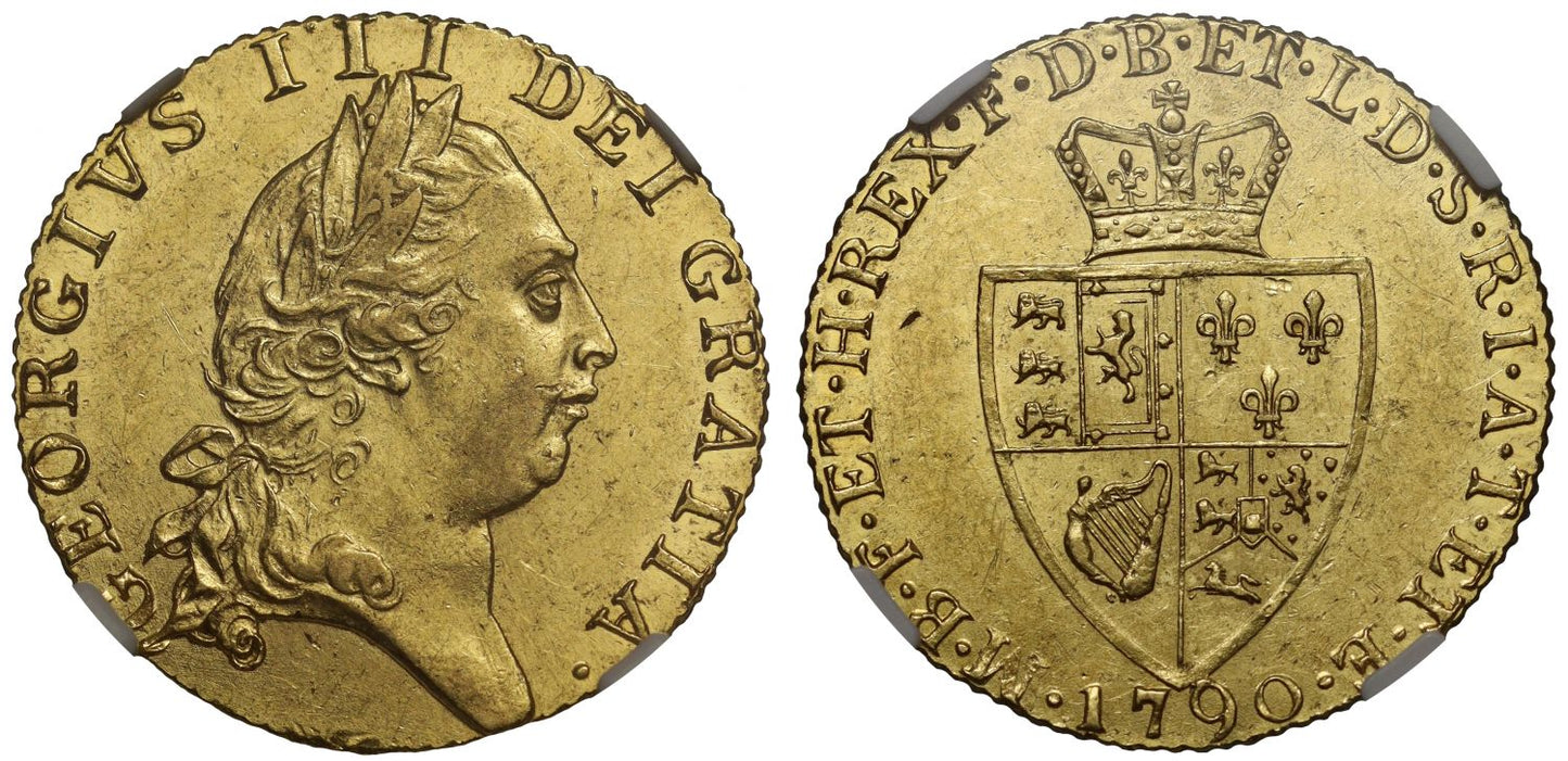 George III 1790 Guinea, fifth bust, spade type reverse NGC AU58
