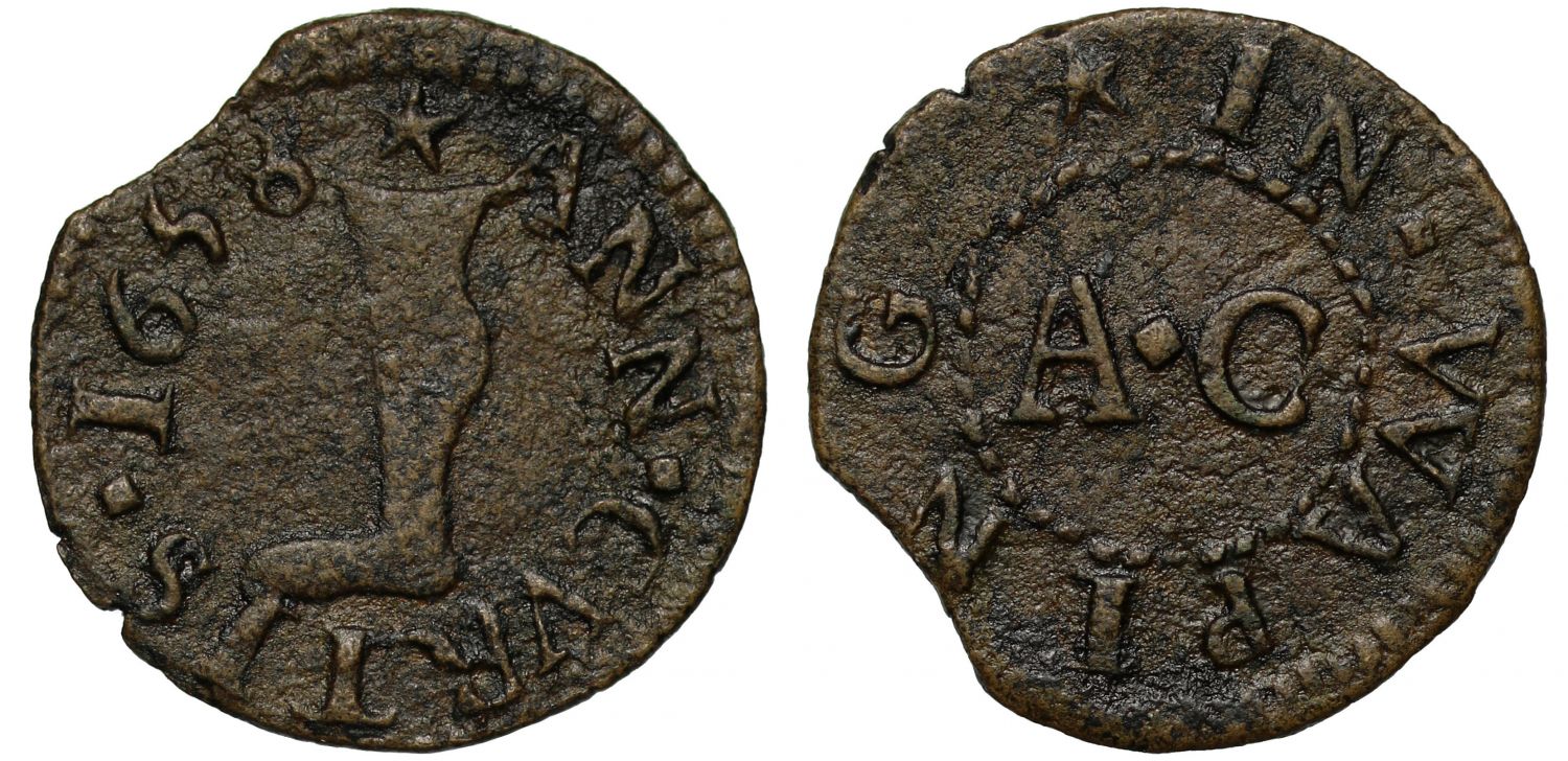 London, Wapping Anne Curtis the hosier, 1658 Farthing, a stocking