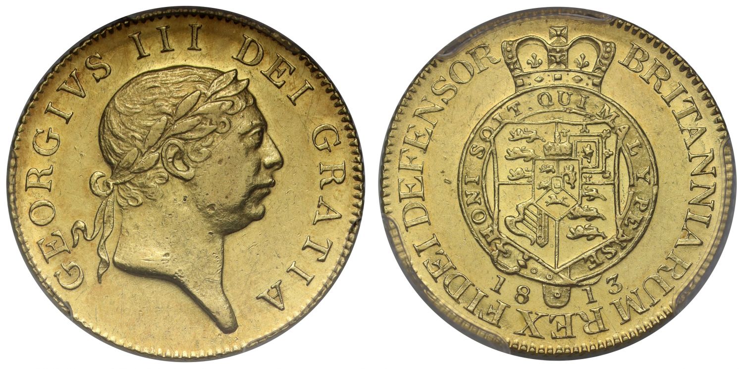 George III 1813 'Military' Guinea AU58, final year of issue in this reign