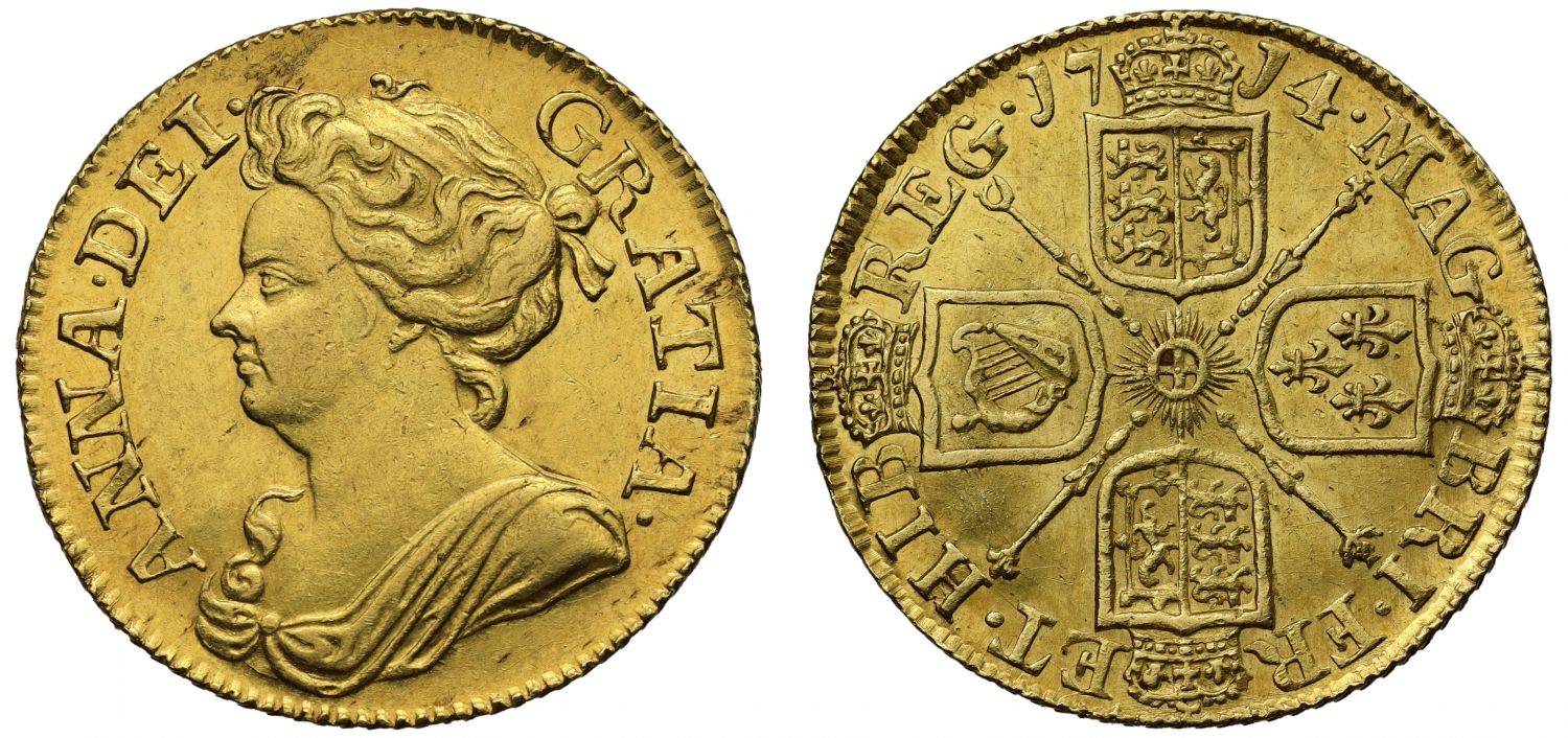 Anne 1714 Guinea, 3rd bust, final date