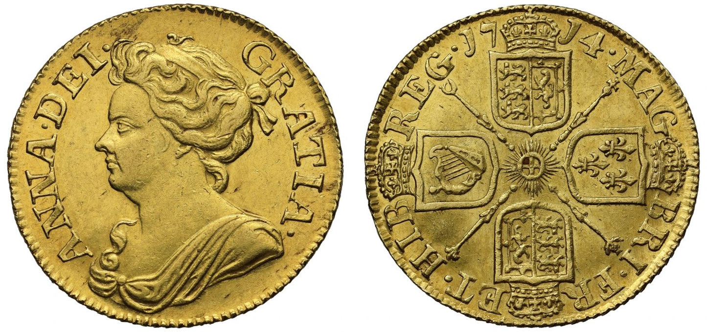 Anne 1714 Guinea, 3rd bust, final date