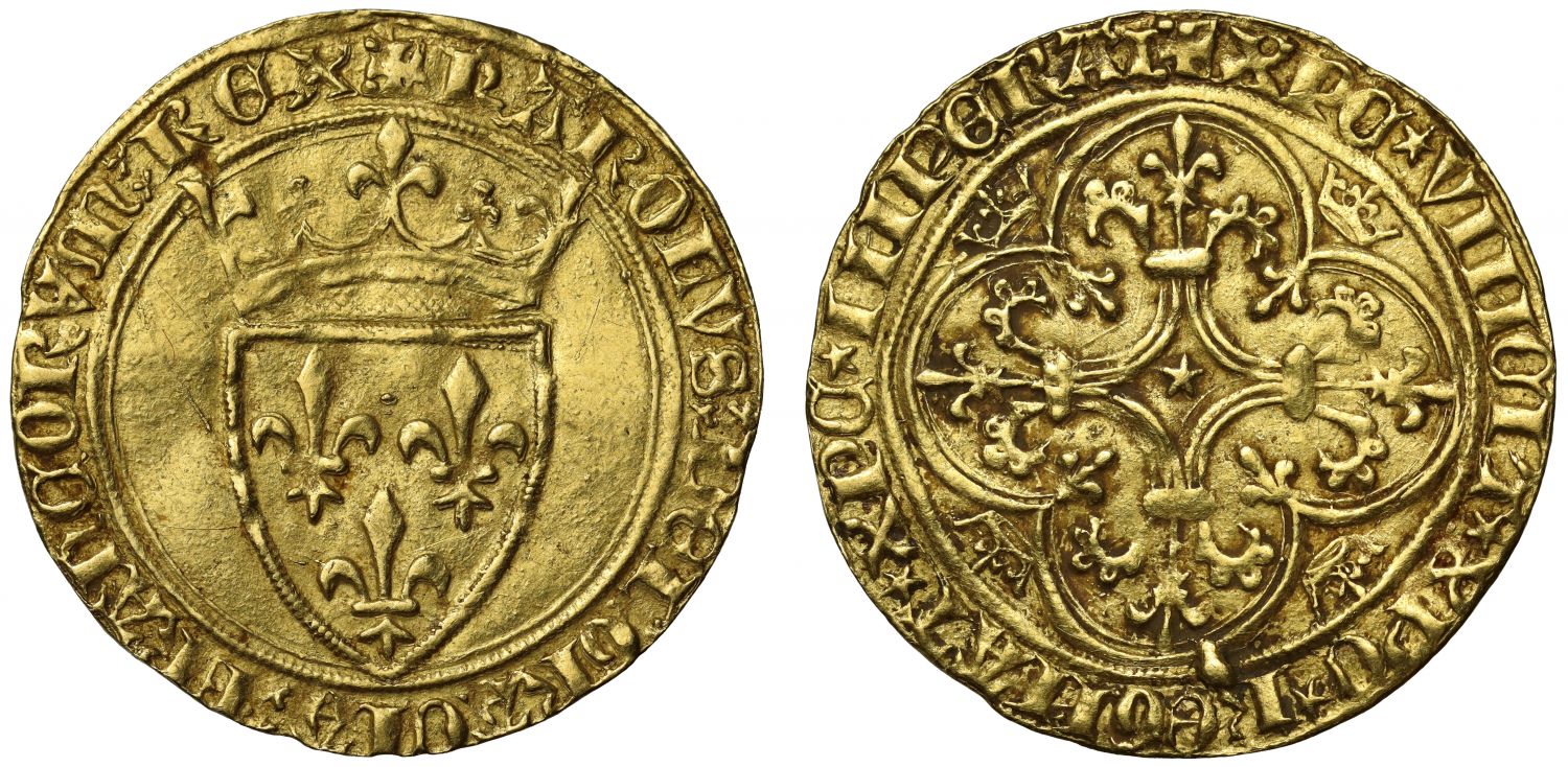 France, Charles VI Ecu d'Or à la Couronne, pellet under 16th letter on reverse