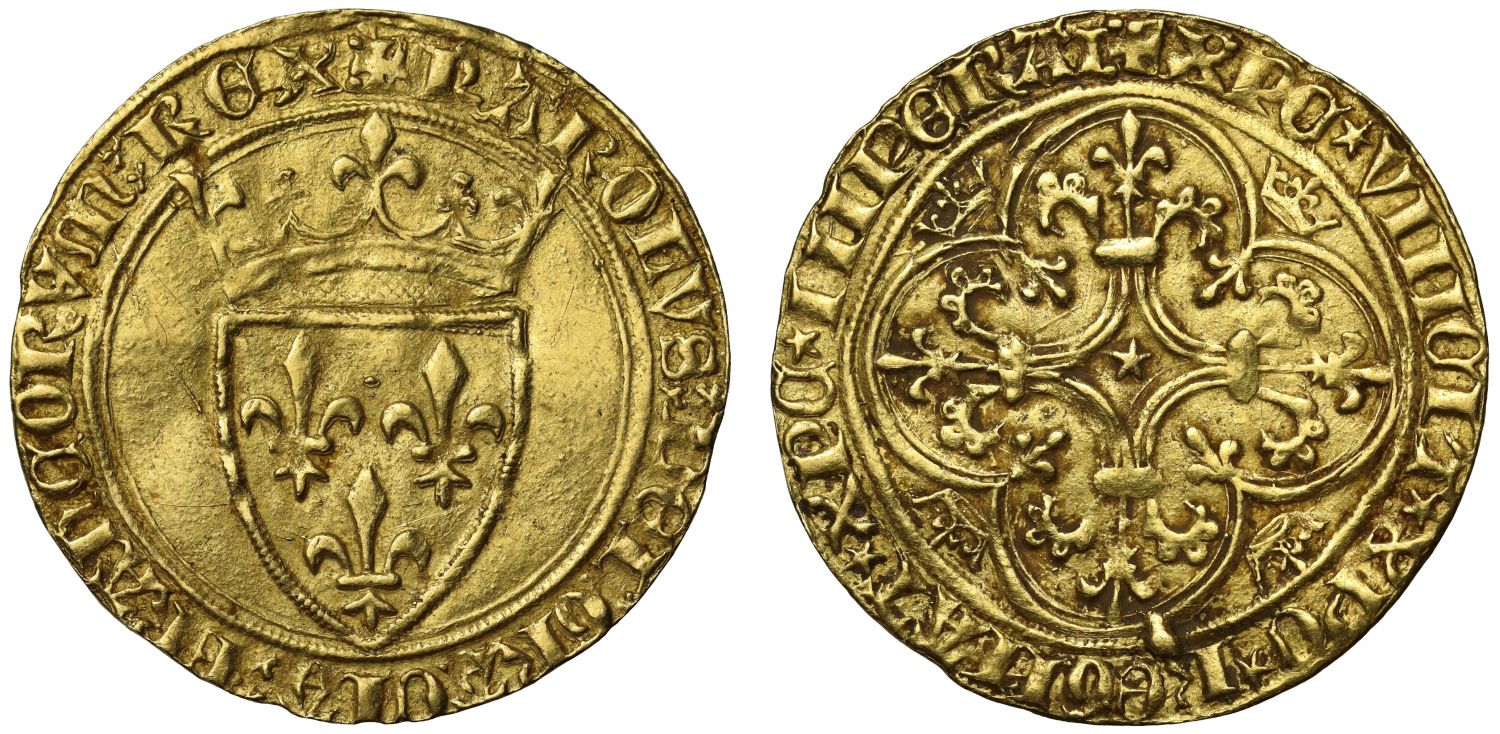 France, Charles VI Ecu d'Or à la Couronne, pellet under 16th letter on reverse