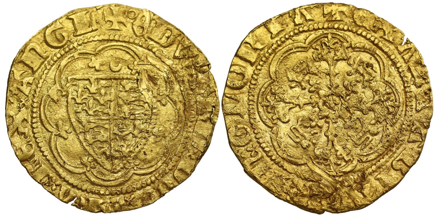 Edward III Quarter-Noble Calais Mint, crescent over shield, rare issue