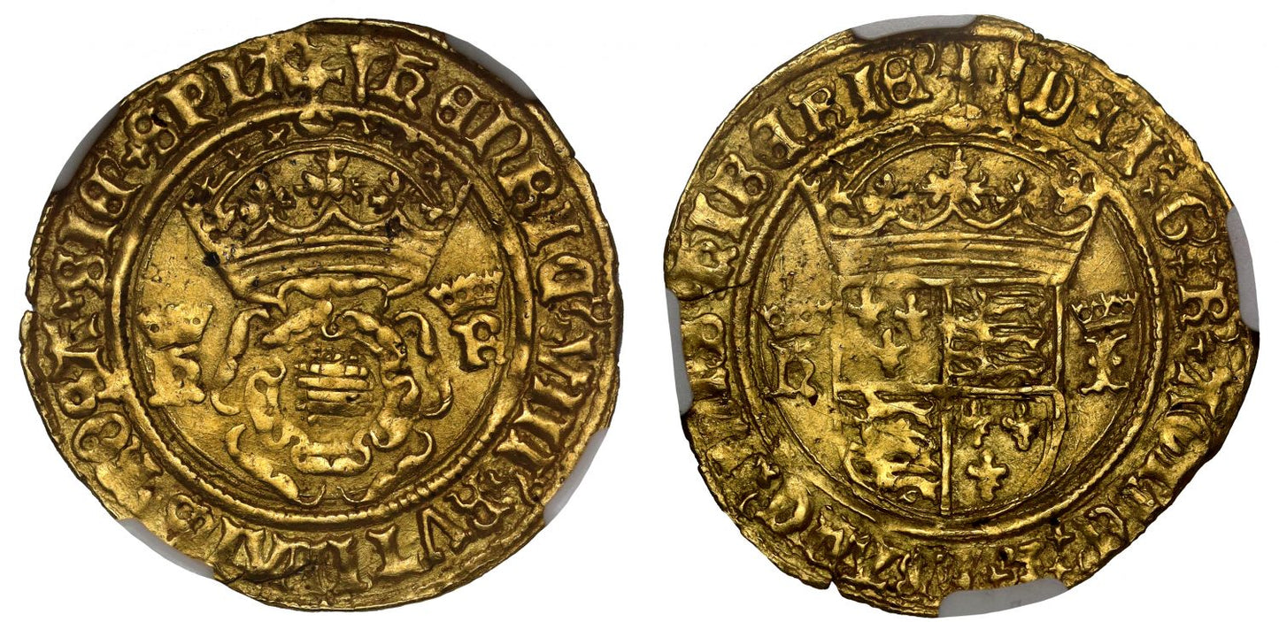 Henry VIII gold Crown of Double Rose, HR obv / HI reverse NGC AU58