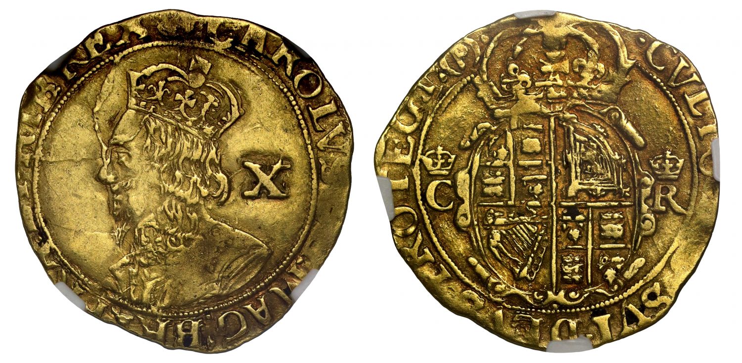 Charles I gold Double Crown mintmark (P) Parliamentary issue AU55