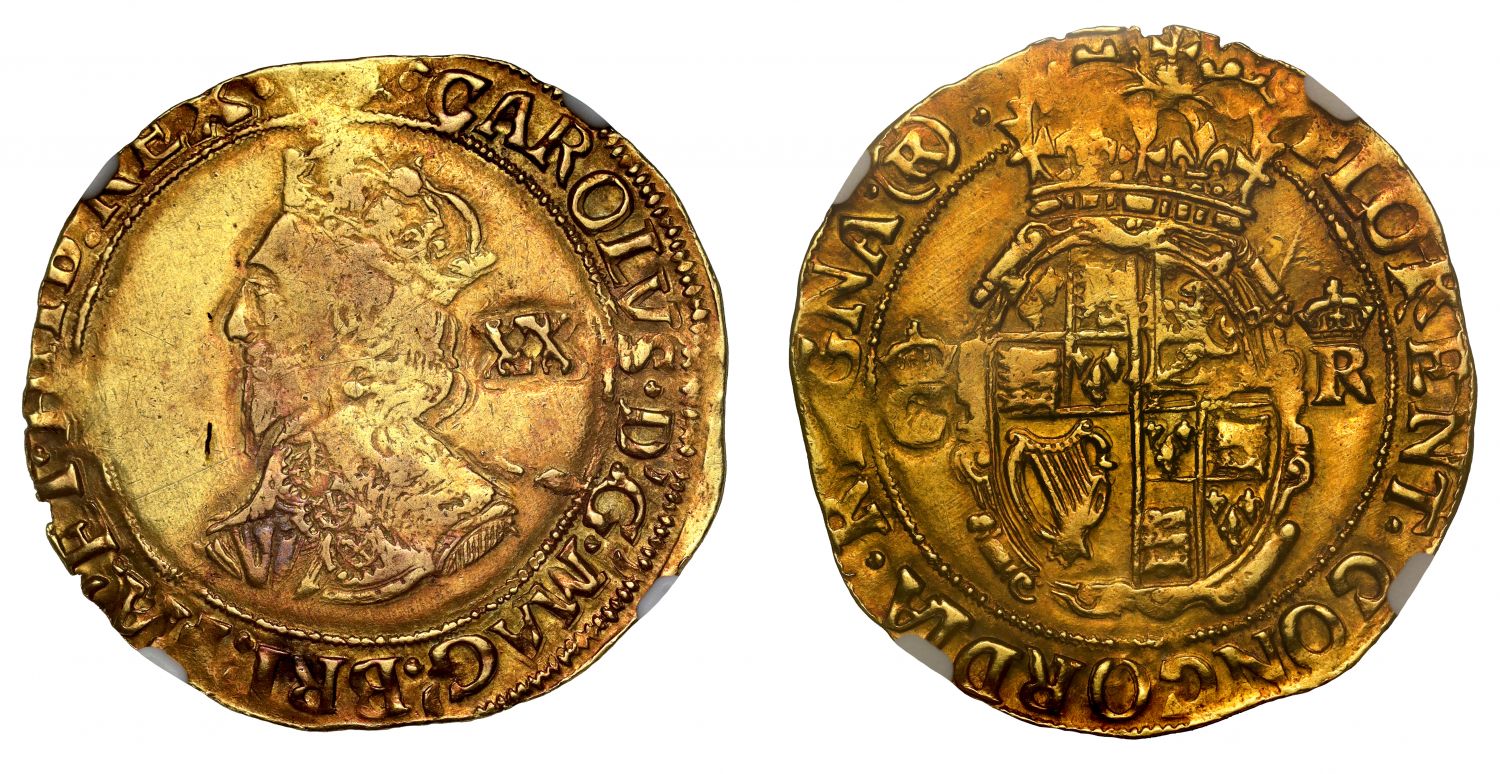 Charles I Parliamentary issue Unite mm (R), highest rarity AU50