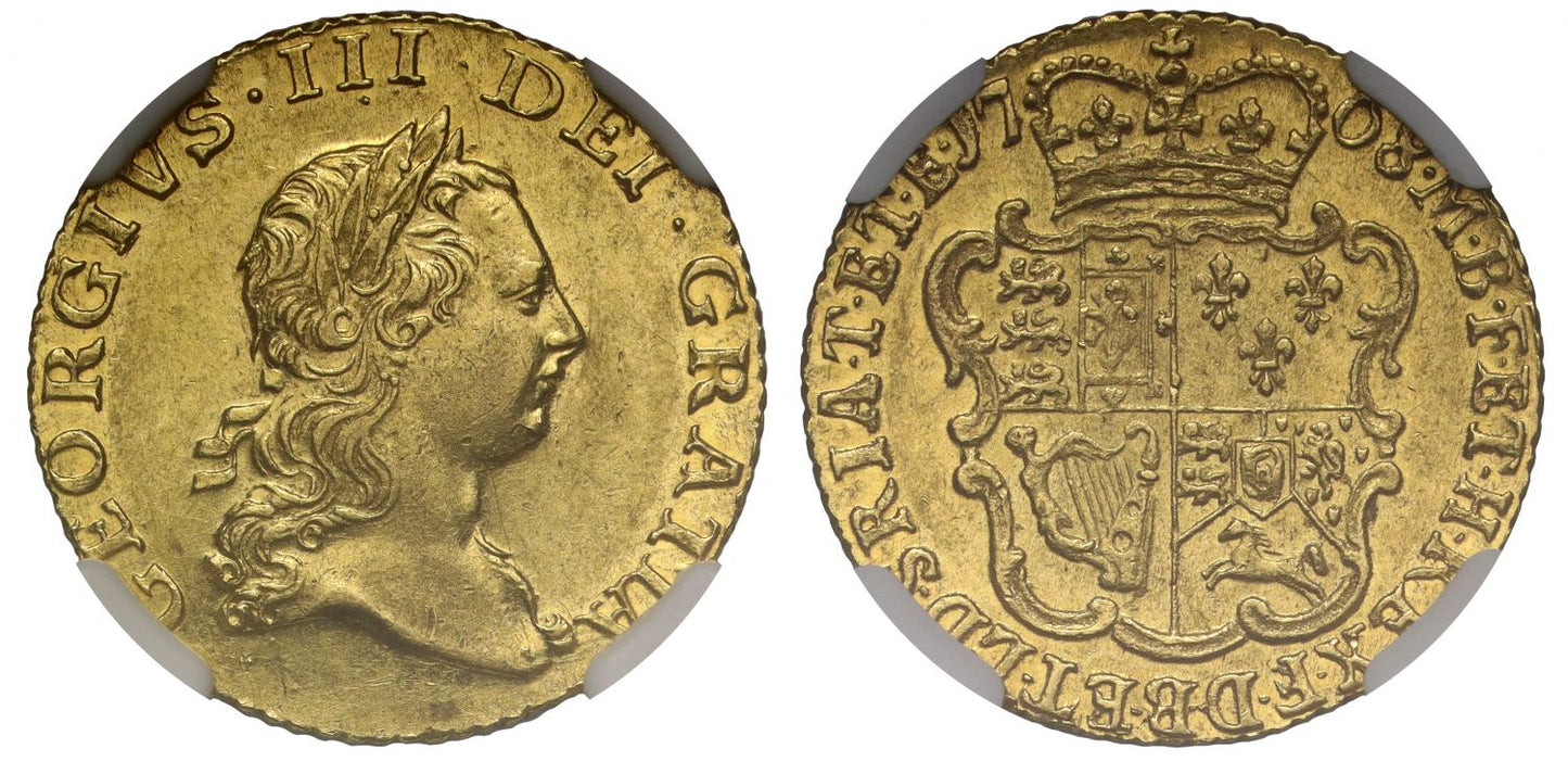 George III 1768 Half-Guinea, second bust, AU58, joint finest graded, ex Baumhauer