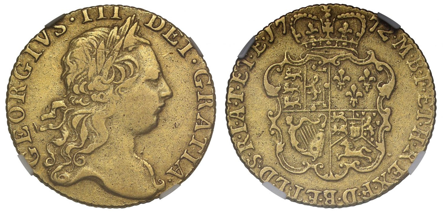 George III 1772 Guinea, third head rare date XF40, ex Baumhauer