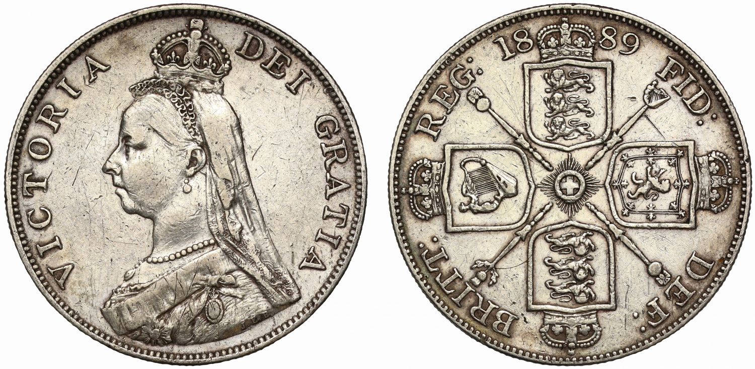 Victoria 1889 Double Florin, upside down 1 for second I in VICTORIA rarity