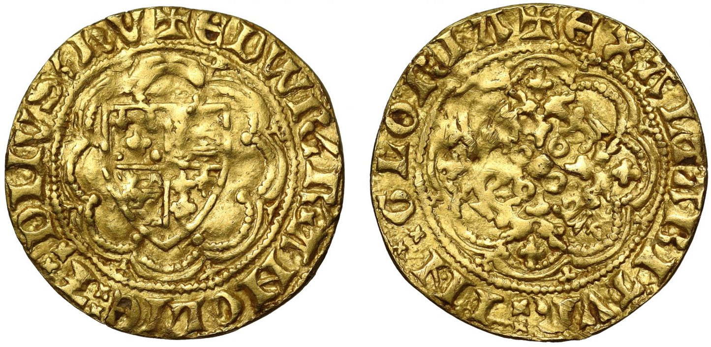 Edward III Quarter-Noble, Transitional Treaty period, lis over lion 4th quarter