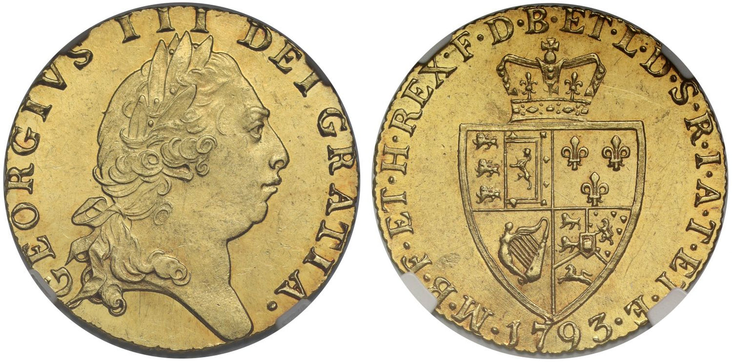 George III 1793 Guinea, MS62, fifth bust, spade reverse