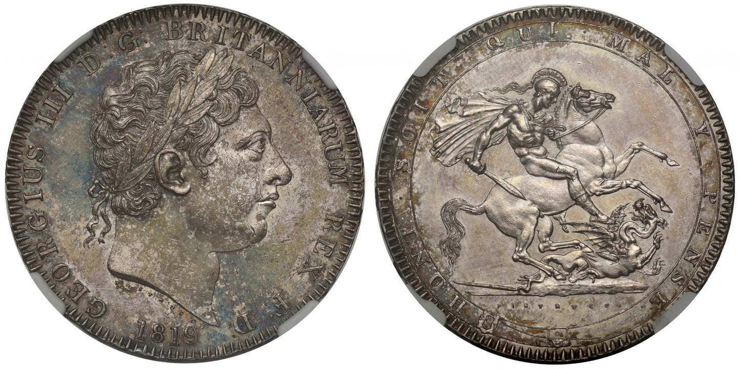 George III 1819 Crown, LIX edge, MS62, engraved by Pistrucci