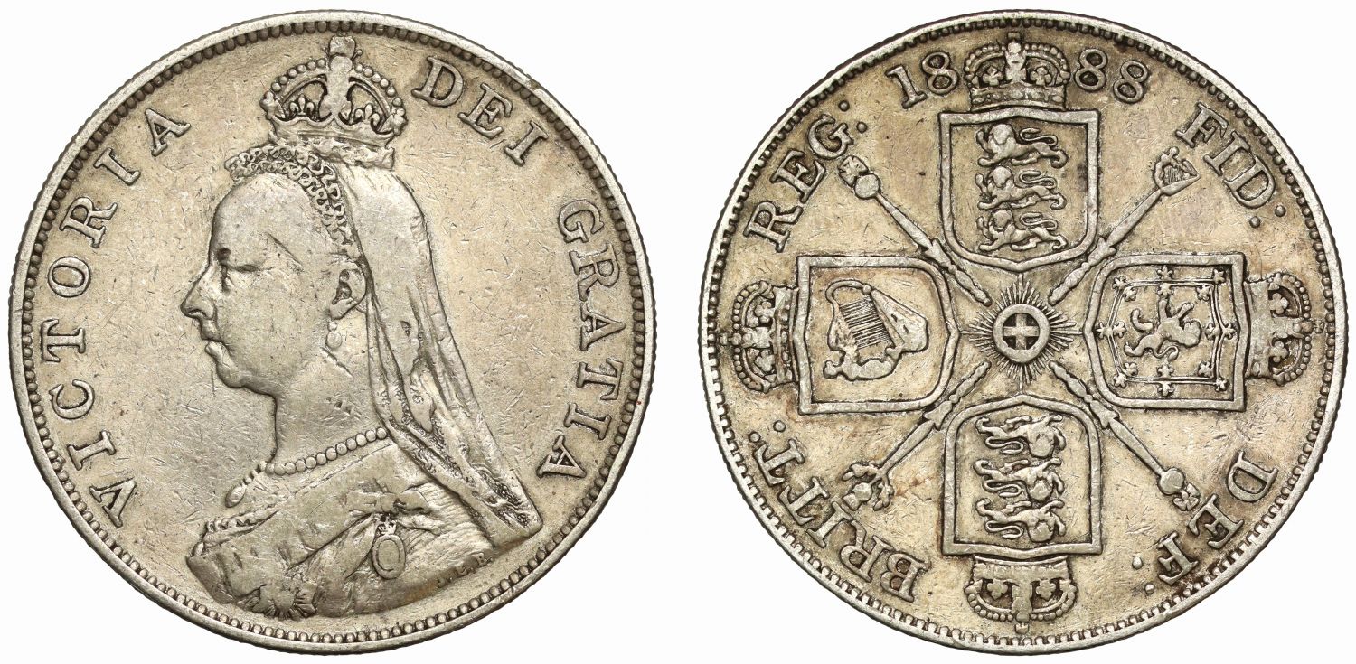 Victoria 1888 Double Florin, upside down 1 for second I in VICTORIA, a rarity