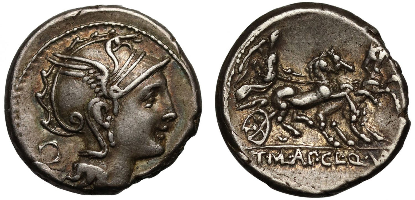 T. Manlius Mancinus, Appius Claudius Pulcher and Q. Urbinus, Silver Denarius.