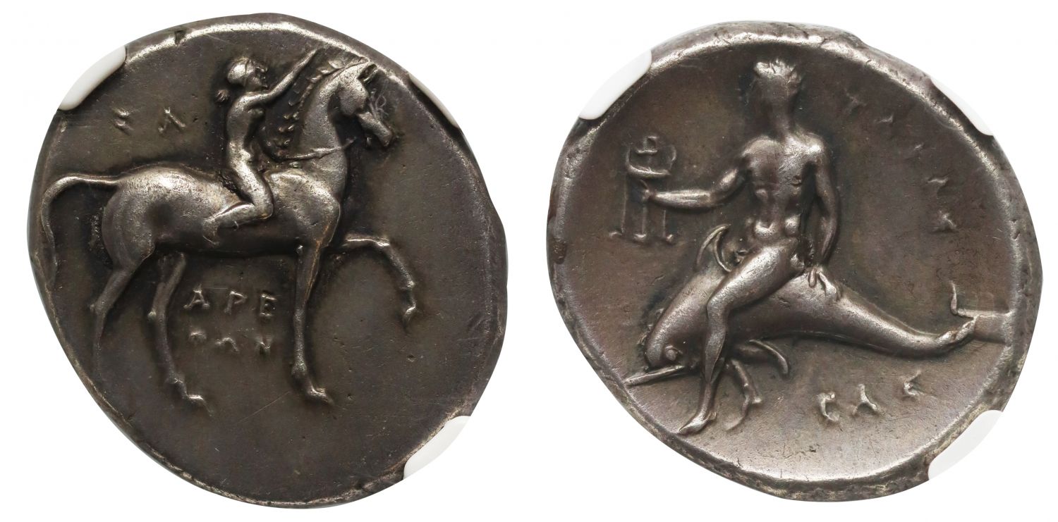 Calabria, Tarentum, silver Didrachm, Ch XF 4/5 5/5