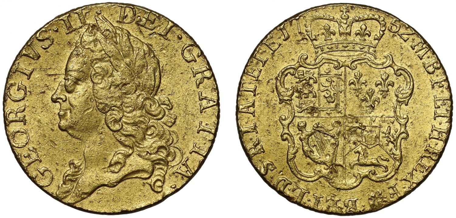 George II 1752 Guinea old bust, very rare date