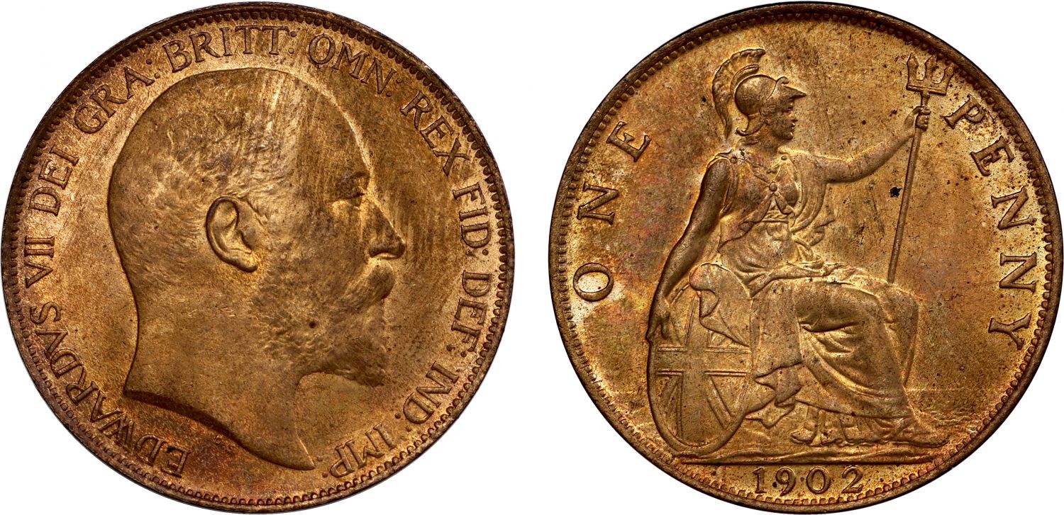 Edward VII 1902 Penny, high tide, MS64RB