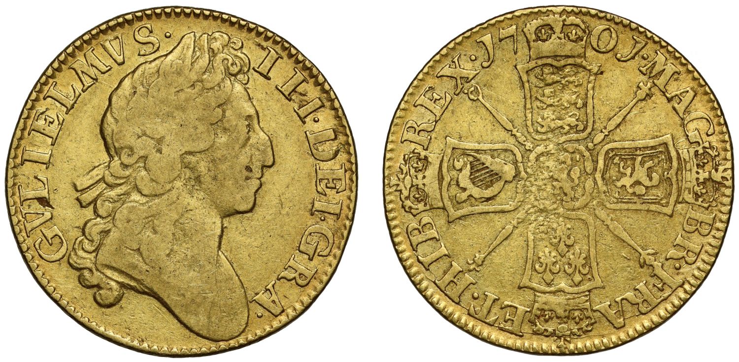 William III 1701 Guinea, second bust final date for reign