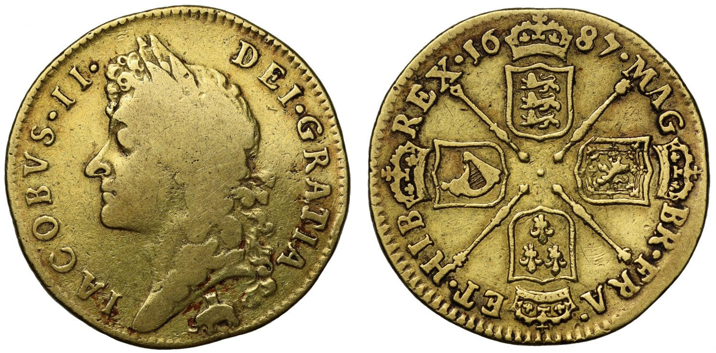 James II 1687 Guinea, second bust, Elephant and Castle, Africa Company gold