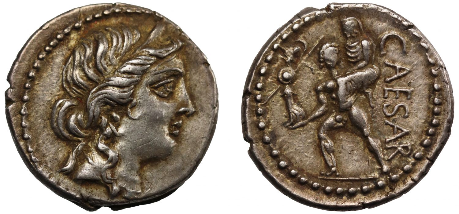 Julius Caesar, Silver Denarius, NGC Ch XF 5/5 4/5