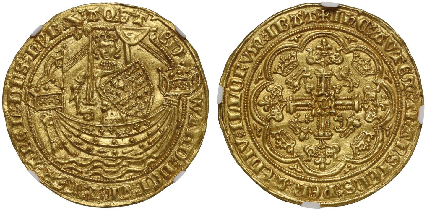 Edward III Noble, Calais, type b, flag at stern, MS63
