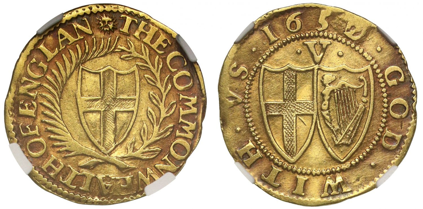 Commonwealth 1652/0 gold Crown AU50, no D in ENGLAND