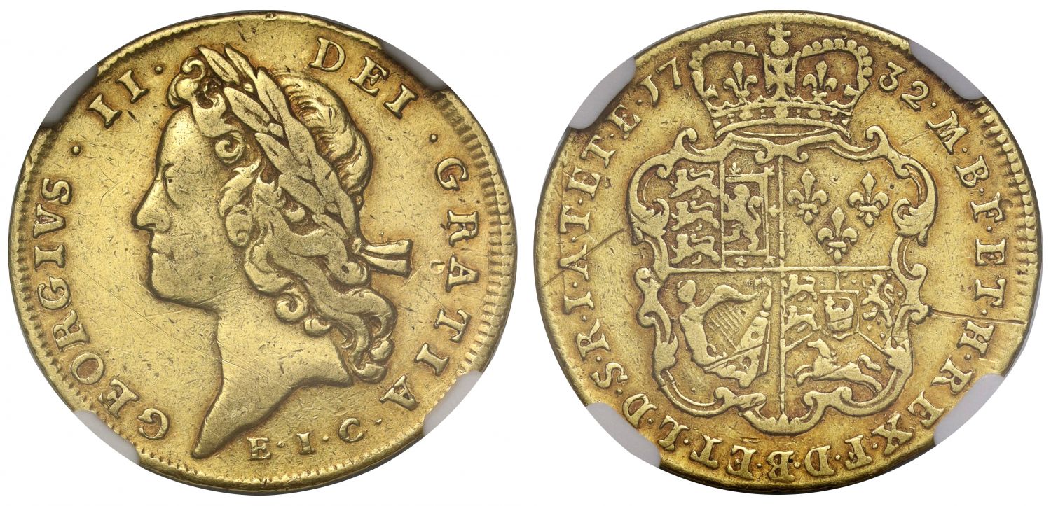 George II 1732 EIC Guinea, young head, East India Company issue