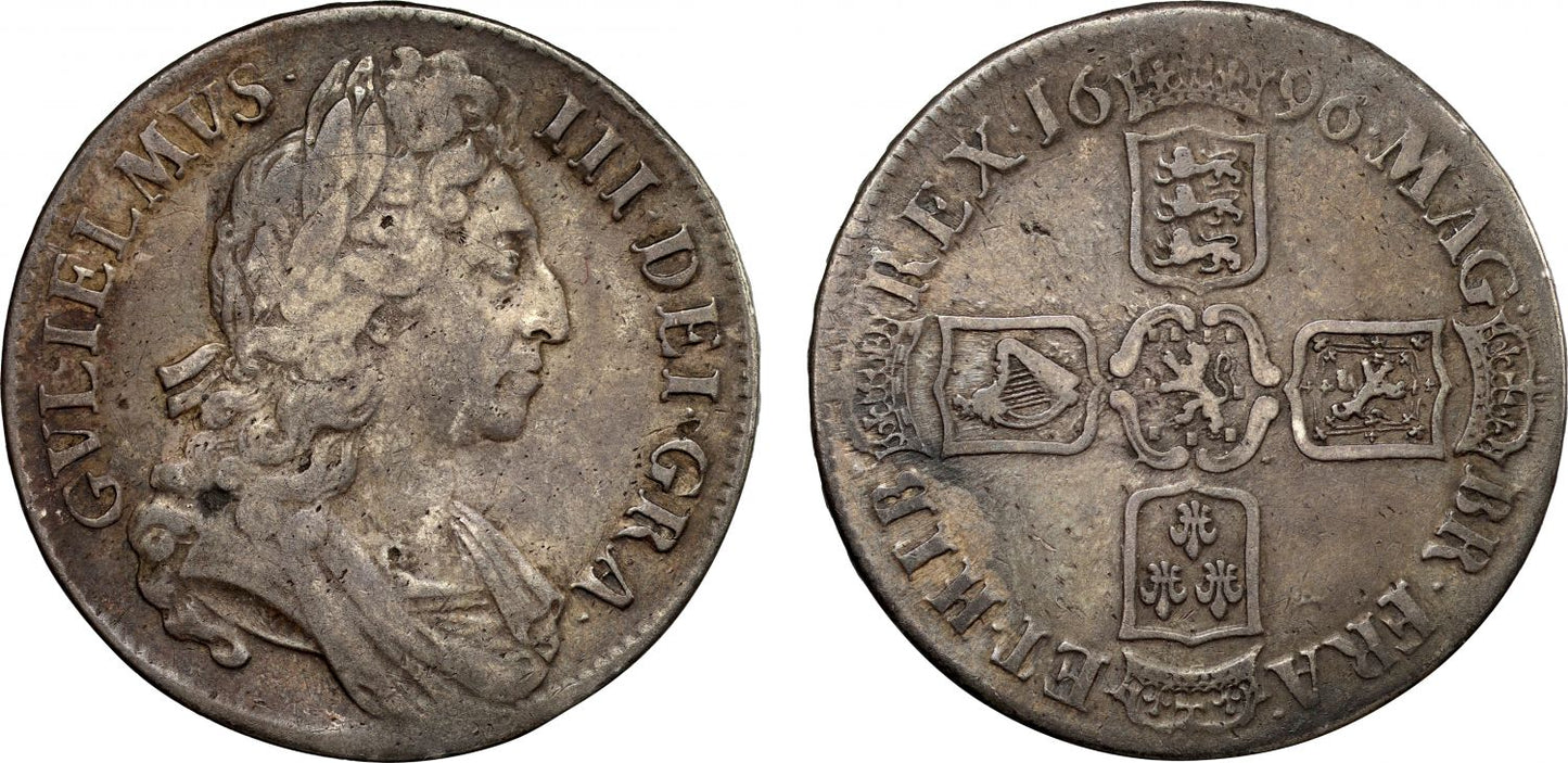 William III 1696 silver OCTAVO Crown, third bust, VF30