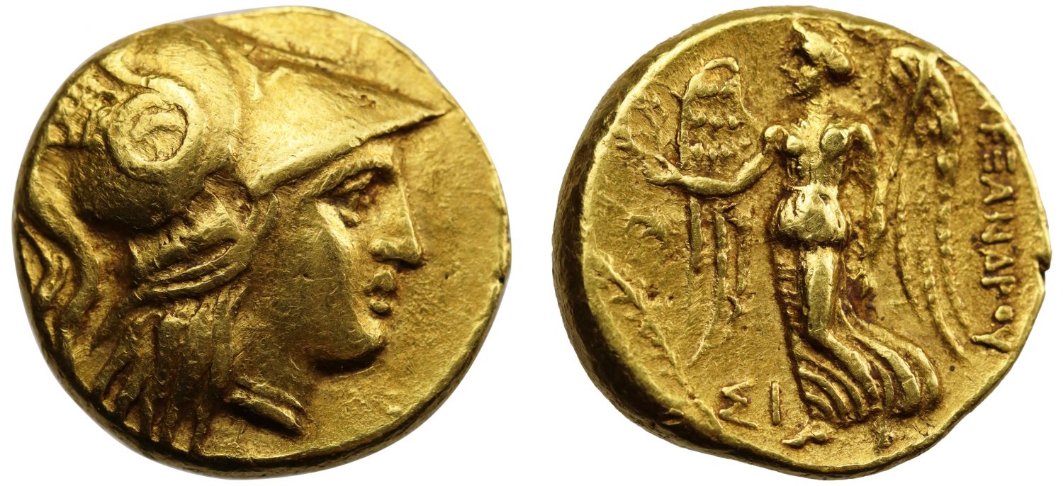 Alexander the Great, gold Stater, lifetime issue, Sidon.