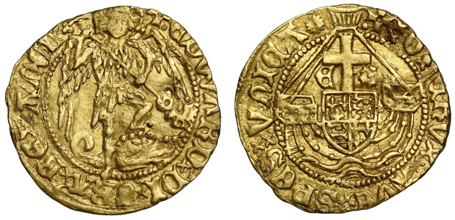 Edward IV Half-Angel, second reign, mintmark pierced cross and pellet