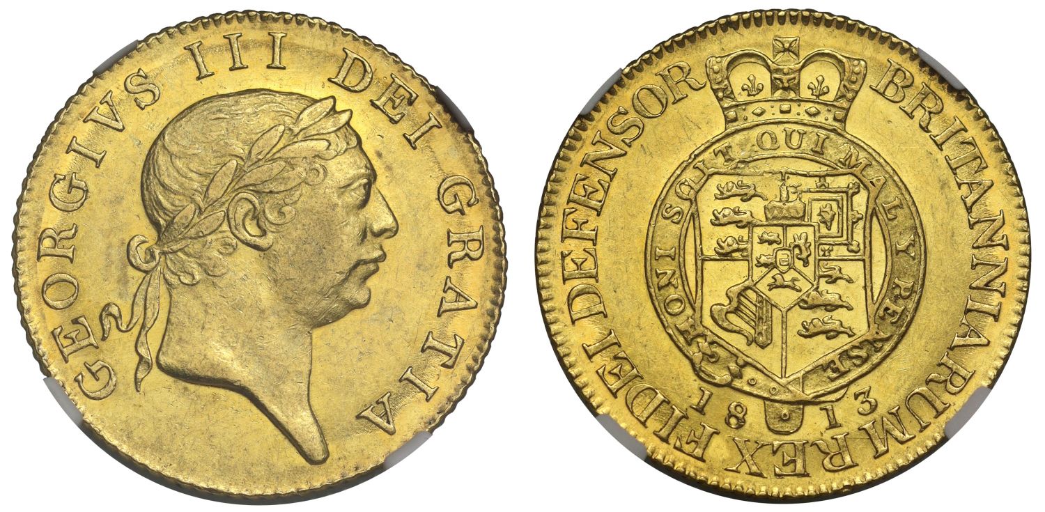 George III 1813 'Military' Guinea AU58+, the last Guinea date