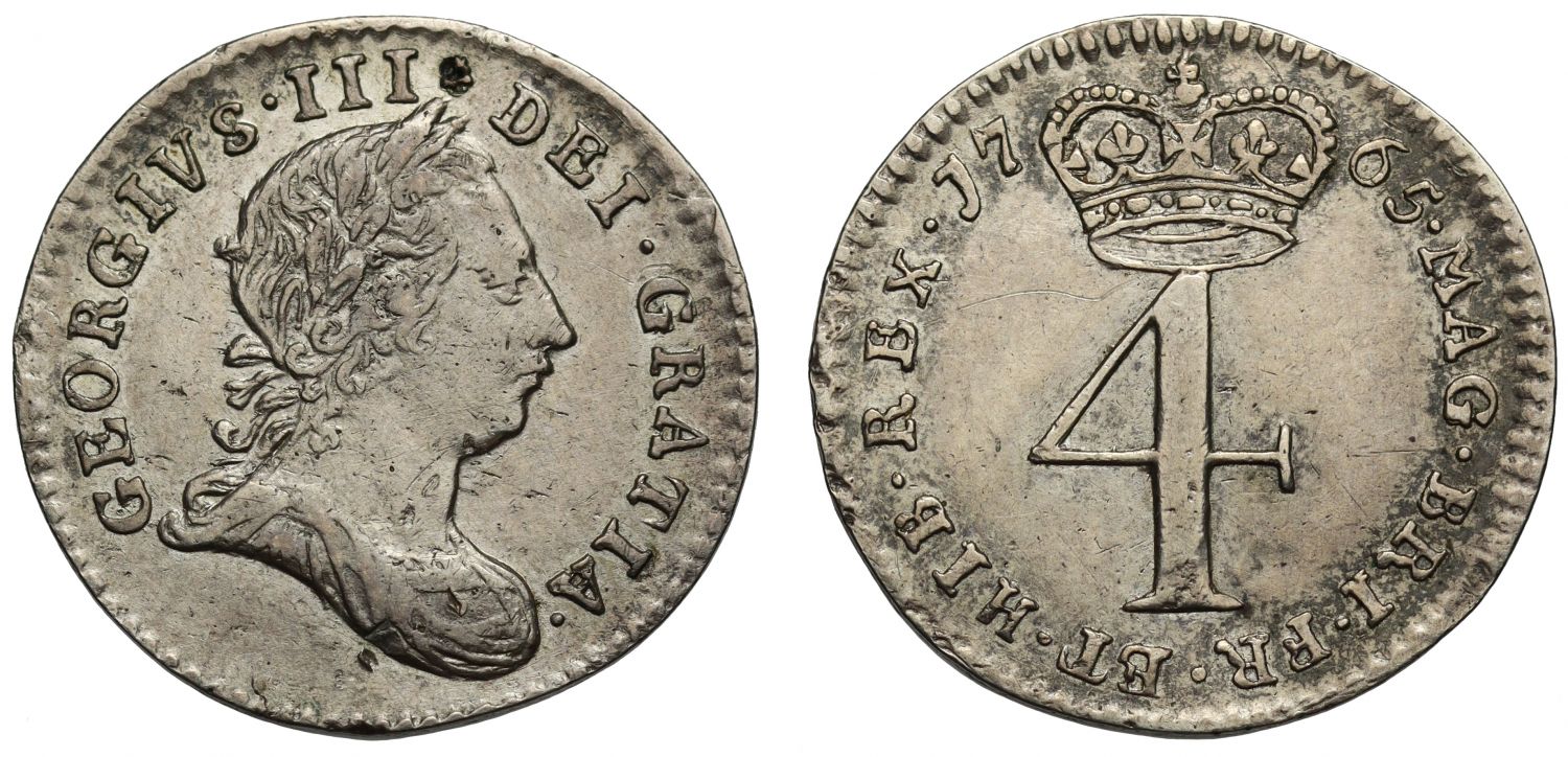 George III 1765 Groat of Fourpence, the rarest and key date