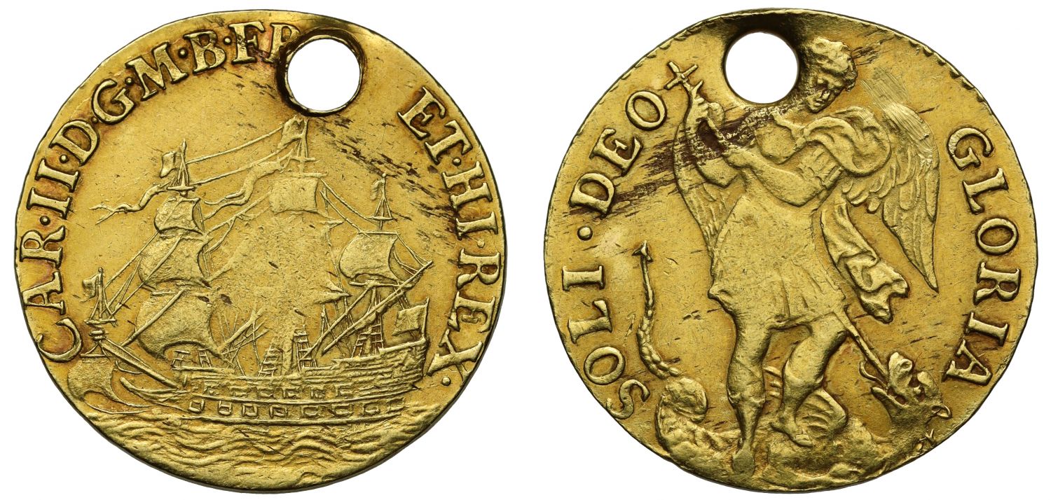 Charles II gold Touch Piece, pierced and therefore touched by King himself