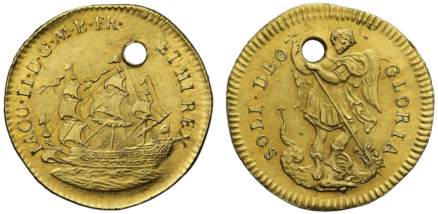 James II gold Touch piece, MS61, ex Sovereign Remedy plate coin and Woolf