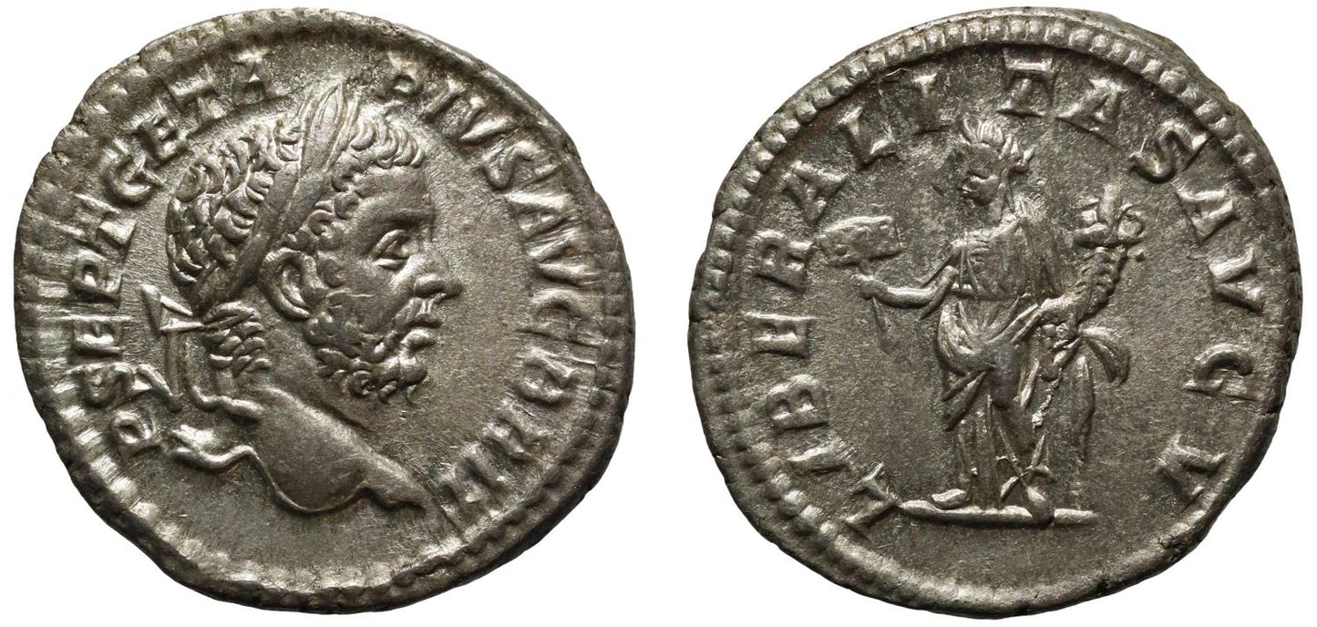 Geta, Silver Denarius, with AVG BRIT legend, Liberalitas.