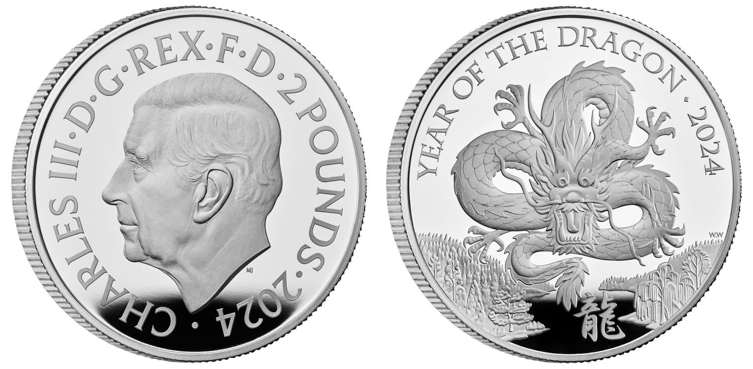 * Charles III 2024 silver PF70 FR 1oz Lunar Dragon, Royal Mint