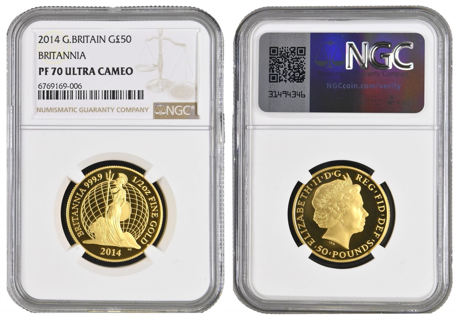 Elizabeth II 2014 proof £50 Britannia PF70 UC