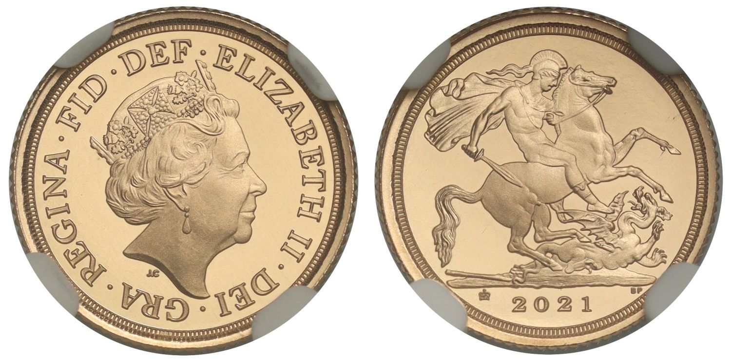 Elizabeth II 2021 proof Quarter-Sovereign PF70 UC FR, 95th birthday privy