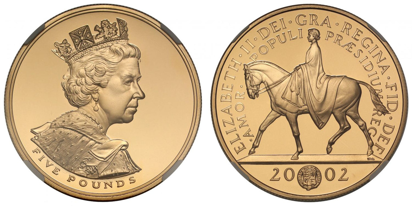 Elizabeth II 2002 proof Five-Pounds PF70 UCAM Golden Jubilee
