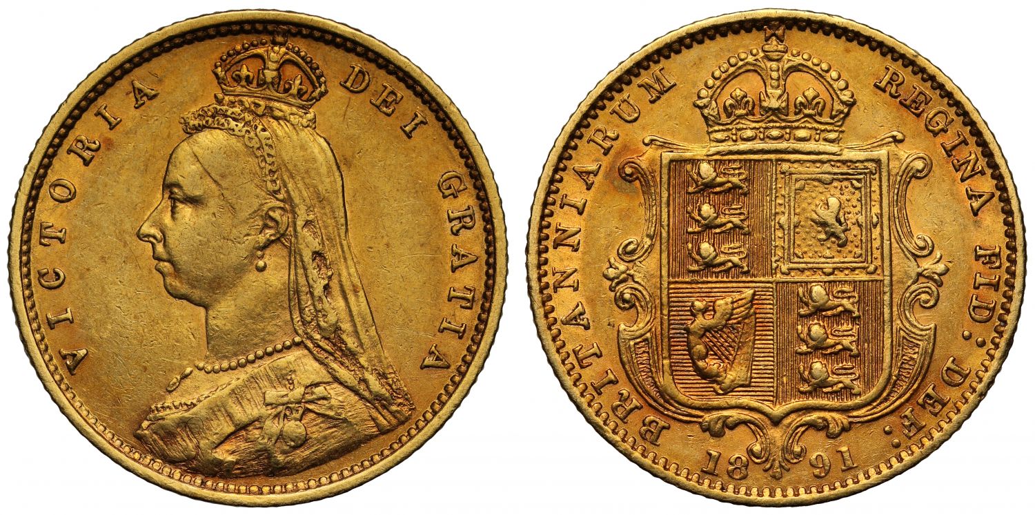 Victoria 1891 Half-Sovereign London AU55, DISH L513