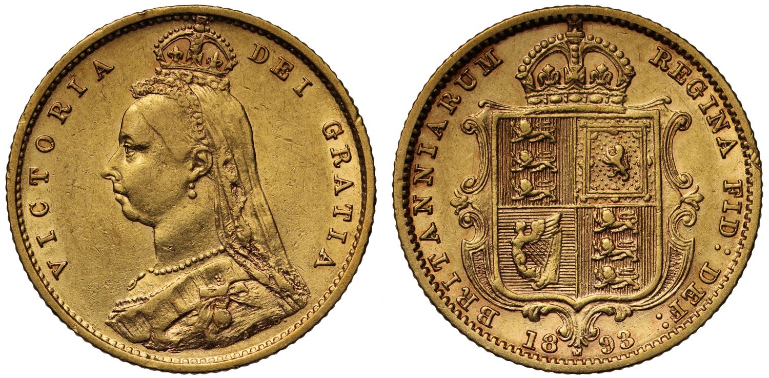 Victoria 1893-M Half-Sovereign Melbourne Mint AU55, DISH M507, Ex Iverson