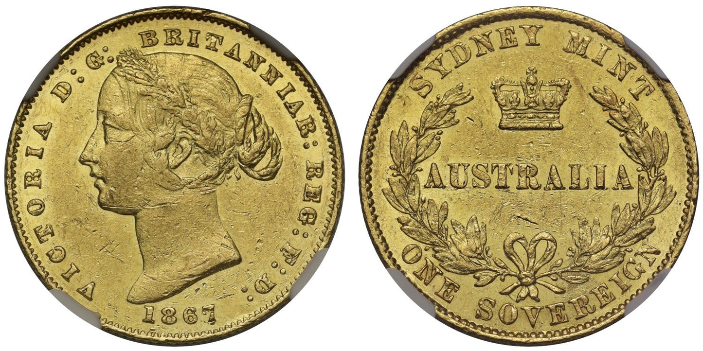 Australia, Victoria 1867 SYDNEY type Sovereign AU55