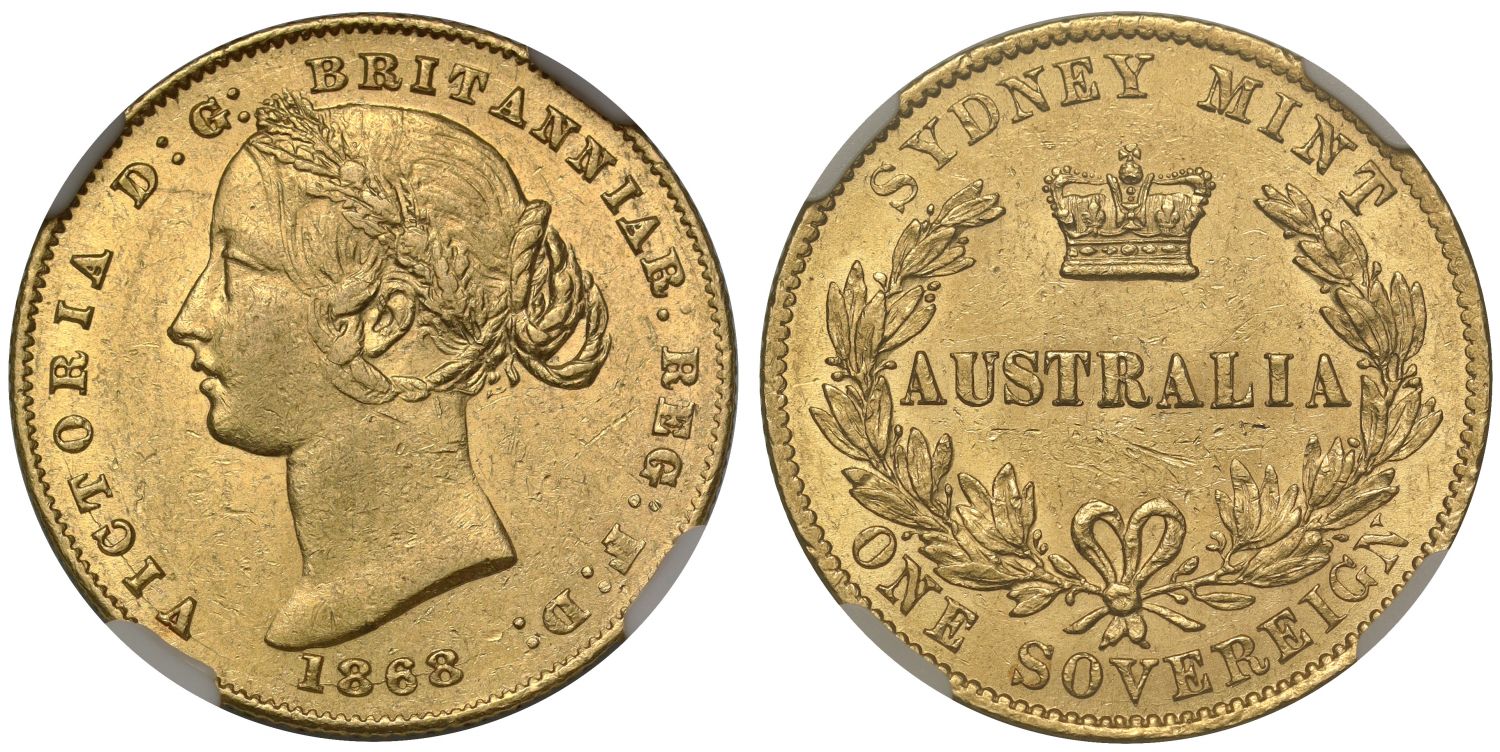 Australia, Victoria 1868 SYDNEY type Sovereign AU53